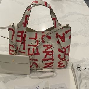 Stella McCartney Graffiti  logo tote crossbody bag Ivory